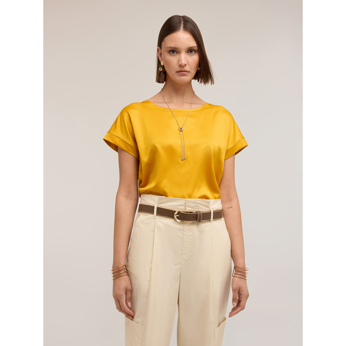 Motivi - T-shirt bimaterica misto cotone - Giallo