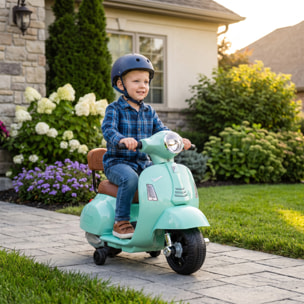 Moto Eléctrica para Niños Licencia Mini Vespa GTS 6V, Moto Eléctrica Infantil con 2 Ruedas Auxiliares, Batería de Litio, Faro, Bocina, Respaldo, 2,5 km/h, Avance y Atrás, 18-36 Meses, Verde