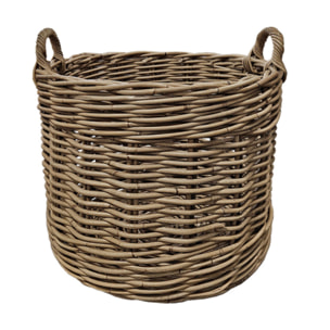 Grand panier rond H. 46 cm en kubu naturel tressé avec anses - ENRICO