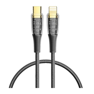 Cable USB-C a Lightning PD20W. Longitud: 0,25 metros, OD 3,5mm. Con luz LED.