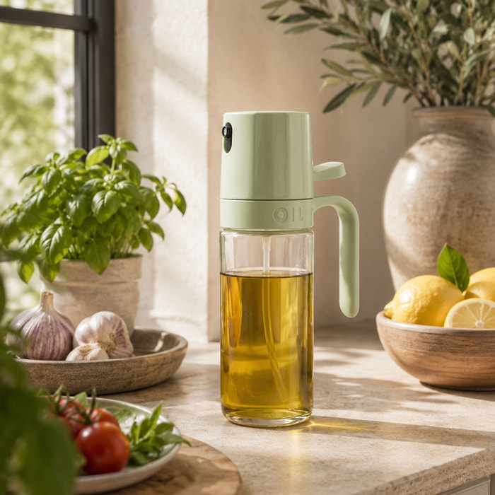 Pulvérisateur d'huile 250ml en verre et en plastique vert