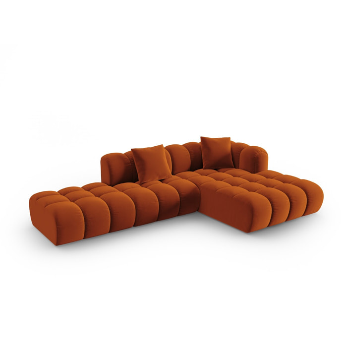 Canapé d'angle droit modulable "Clotilde" 4 places en velours terracotta