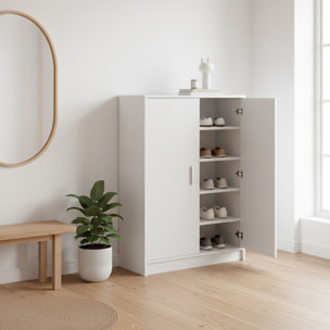 Scarpiera a 2 Ante Mobile Portascarpe Mobiletto Capiente fino a 30 Paia con 6 Ripiani + Base Design Moderno per Ingresso Camera 75x36x101 Cm Bianco