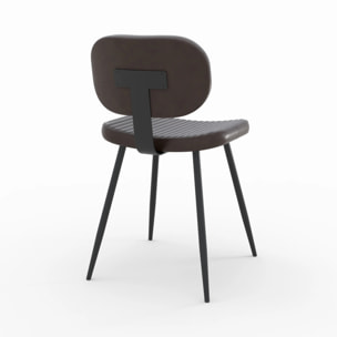 Lot de 2 chaises en cuir marron et pieds en métal noir - Clovis