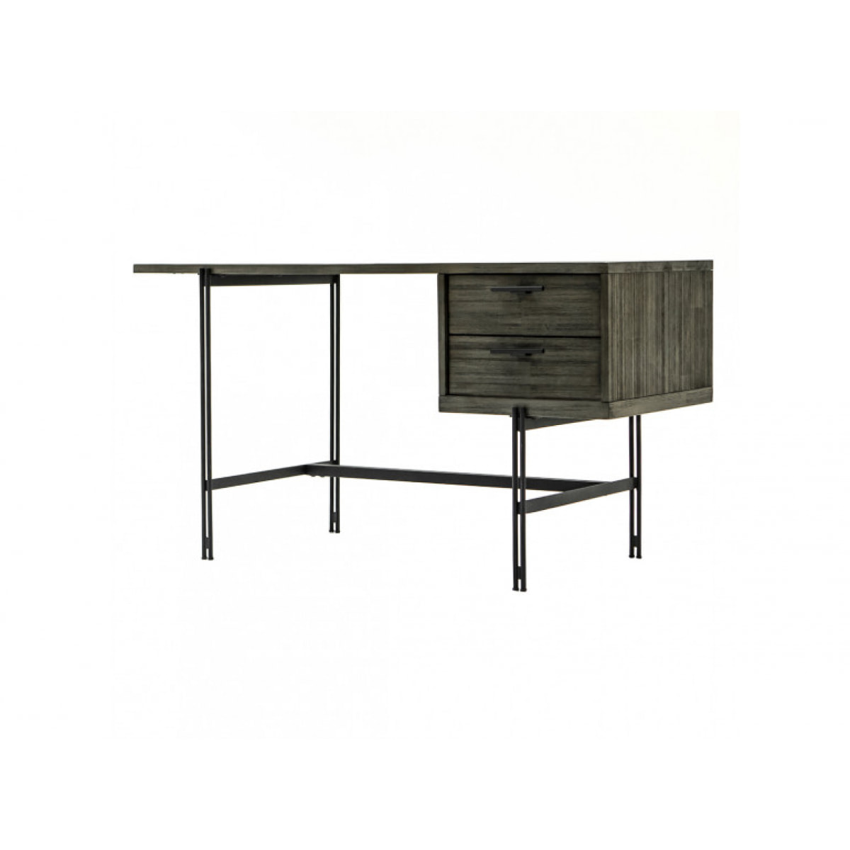 Bureau avec rangements en bois massif cendré et métal noir - BELLAGIO