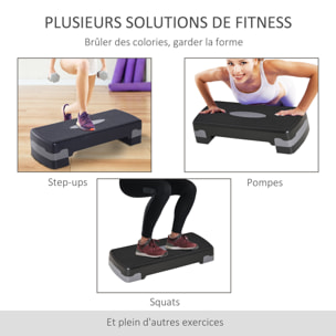 Stepper Fitness Aerobic hauteur reglable surface antiderapante dim. 68L x 29l x 10-15H cm plastique gris noir