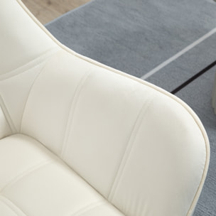 Fauteuil salon design scandinave - dossier accoudoirs enveloppant - piètement bois hévéa velours effet capitonné crème