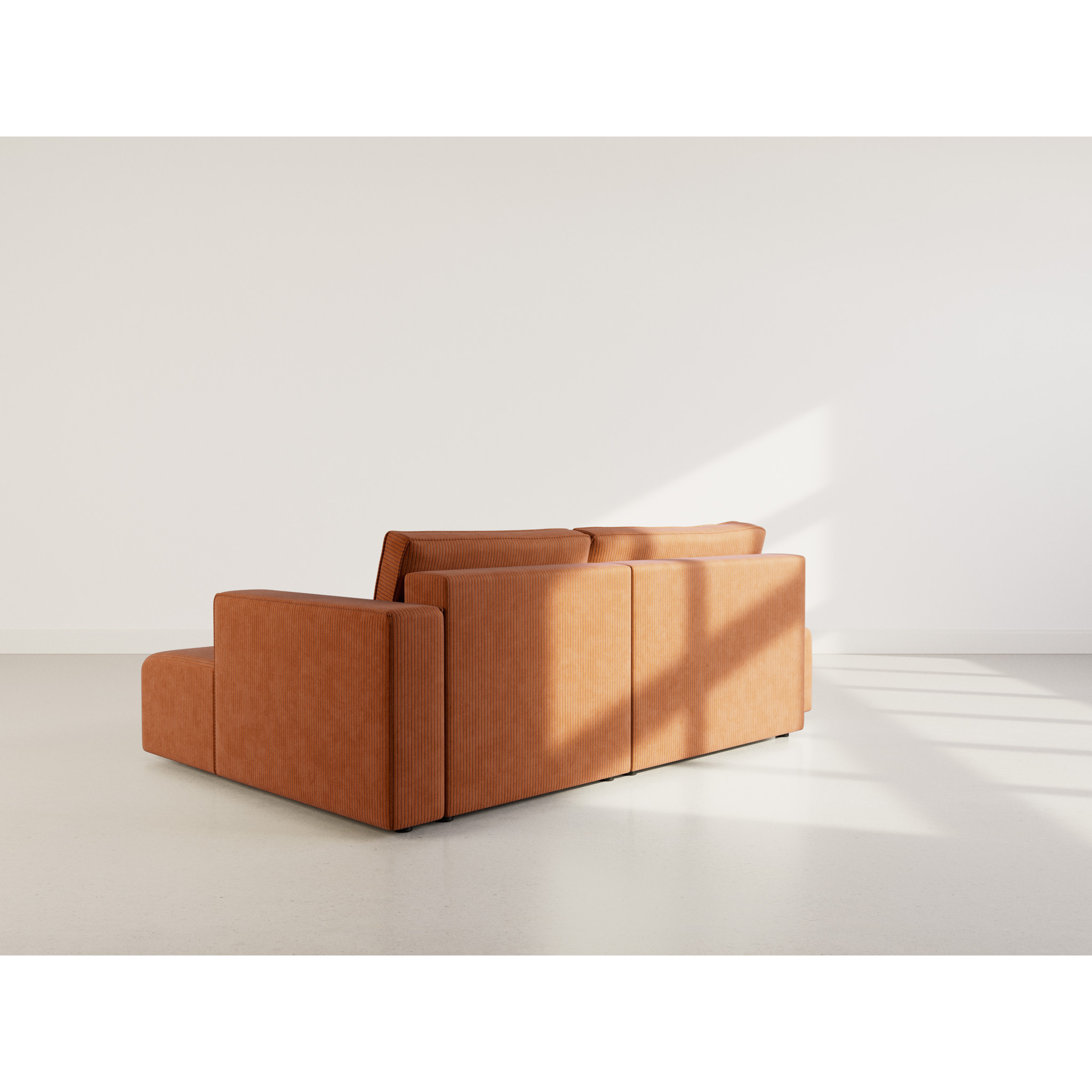 Topaze - canapé d'angle droit 4 places convertible avec coffre en velours côtelé - Terracotta