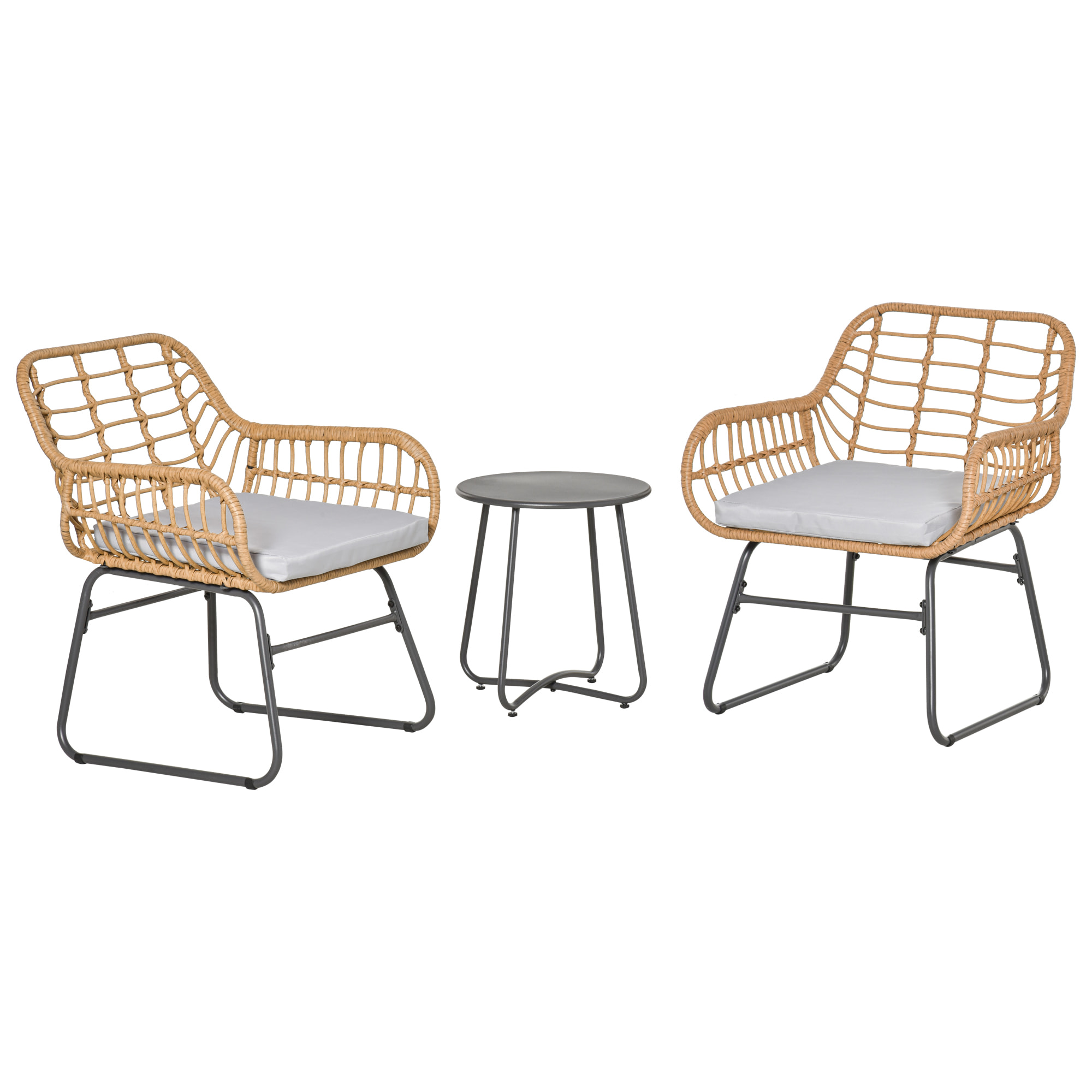 Outsunny Ensemble bistro de jardin 2 places 3 pièces style exotique 2 fauteuils + table basse résine tressée beige acier époxy gris