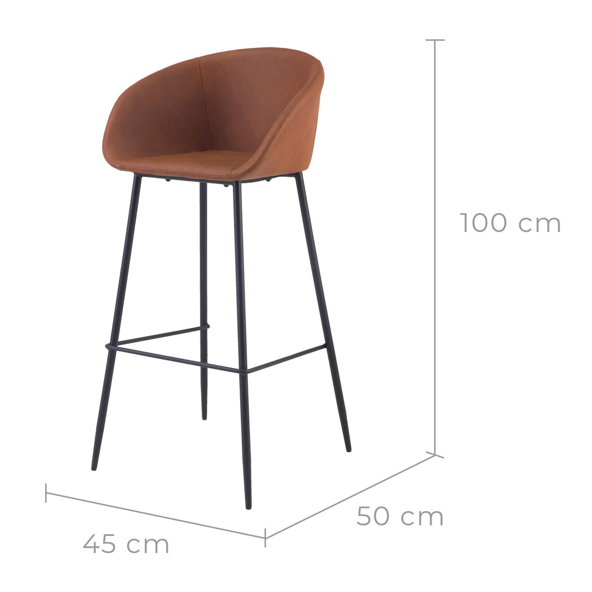 Lot de 2 chaises de bar 75 cm en cuir synthétique marron - Kalba