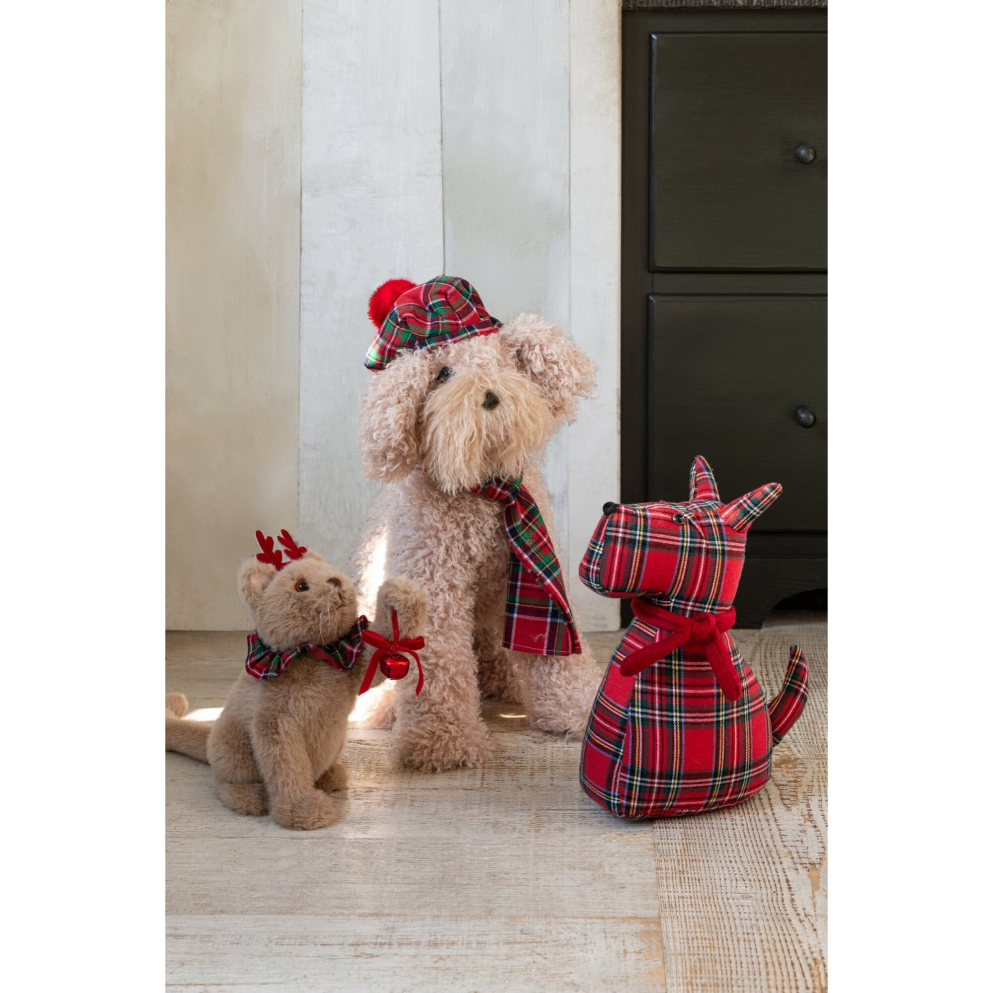 J-Line chat avec bandeau - tissu - beige/rouge Noël