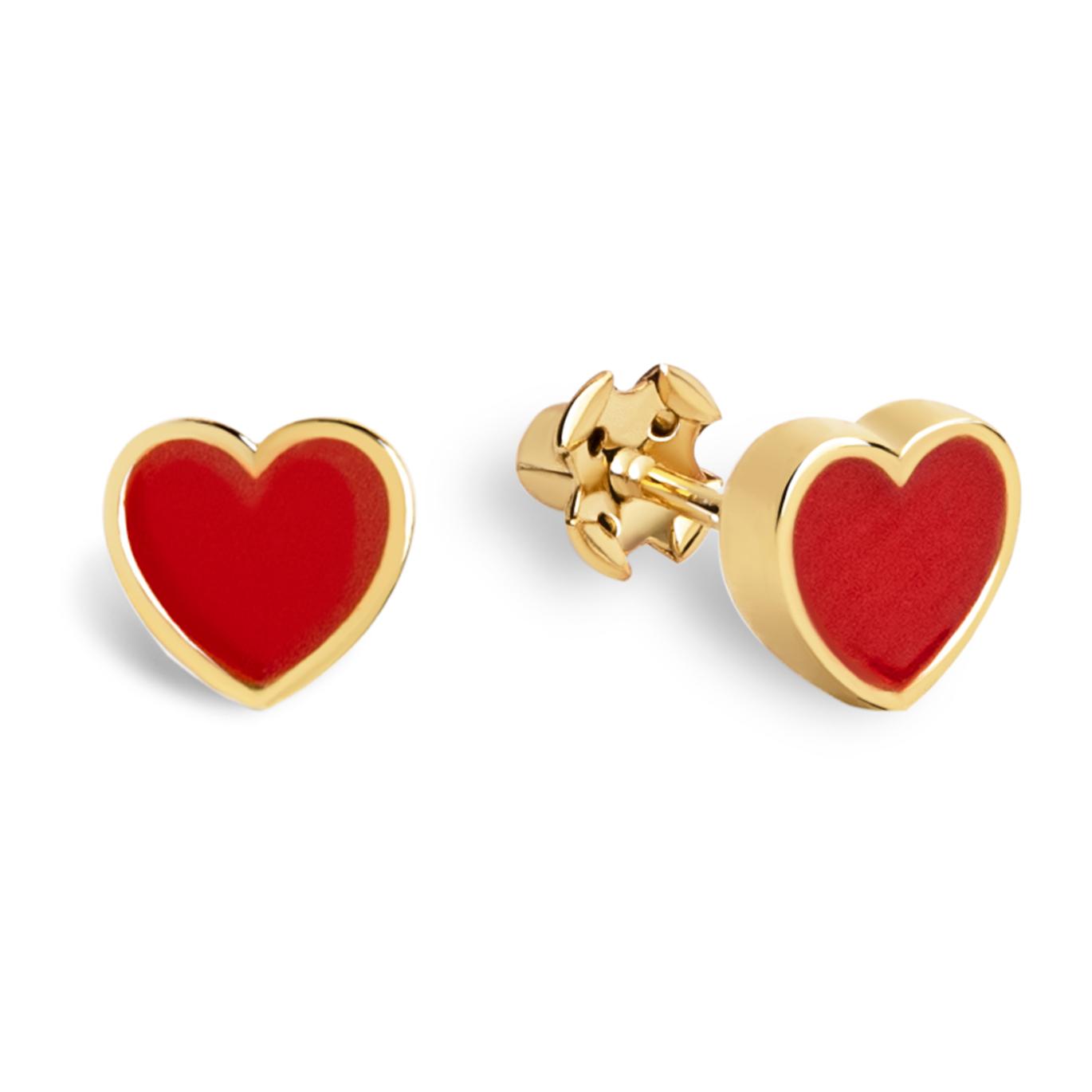 Pendientes Heart Red Enamel Plata Baño Oro