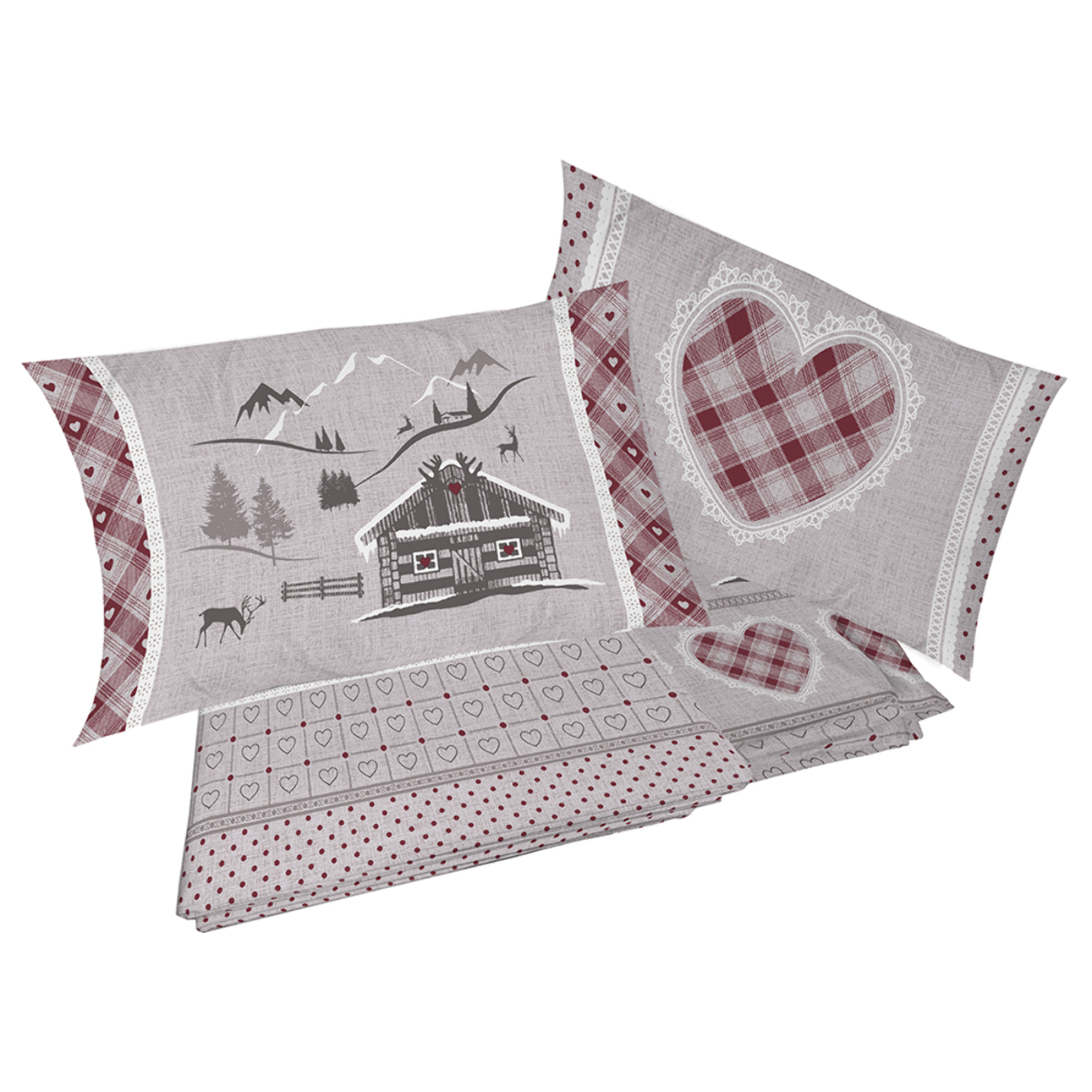 Completo letto chalet rosso 100% cotone