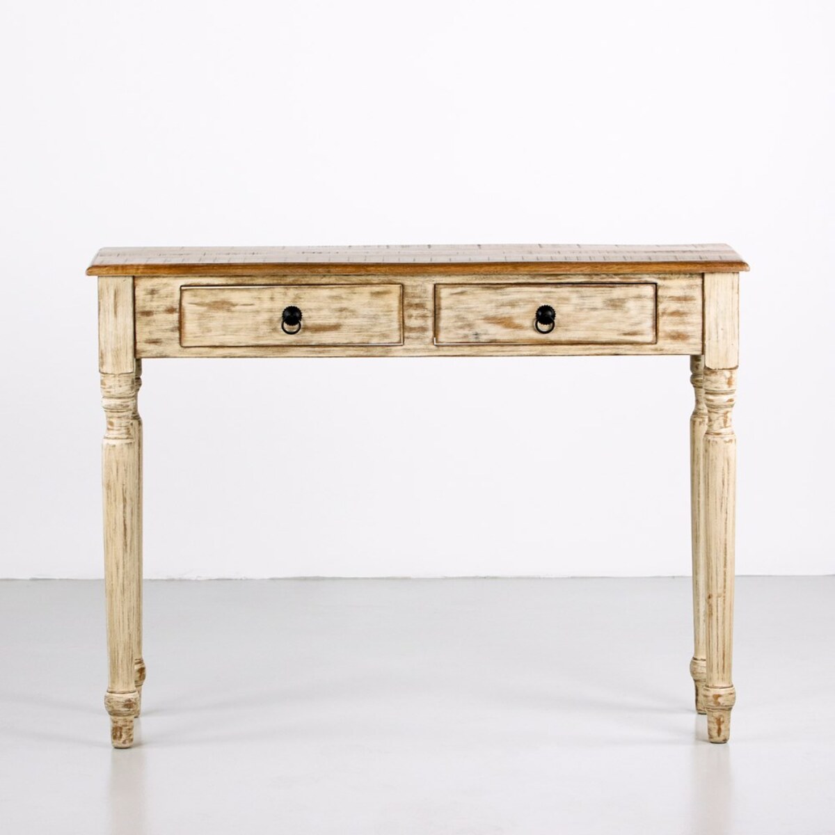 Tavolo consolle in legno di mango con finitira bianca 110x35x72 cm