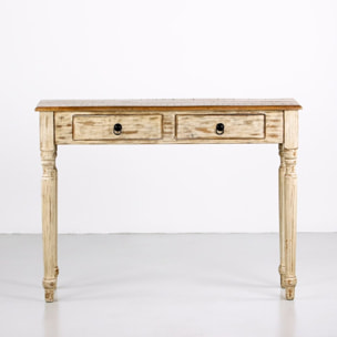 Tavolo consolle in legno di mango con finitira bianca 110x35x72 cm