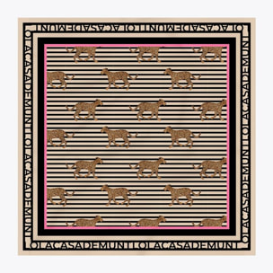 Sciarpa in raso con stampa combinata a righe e leopardo