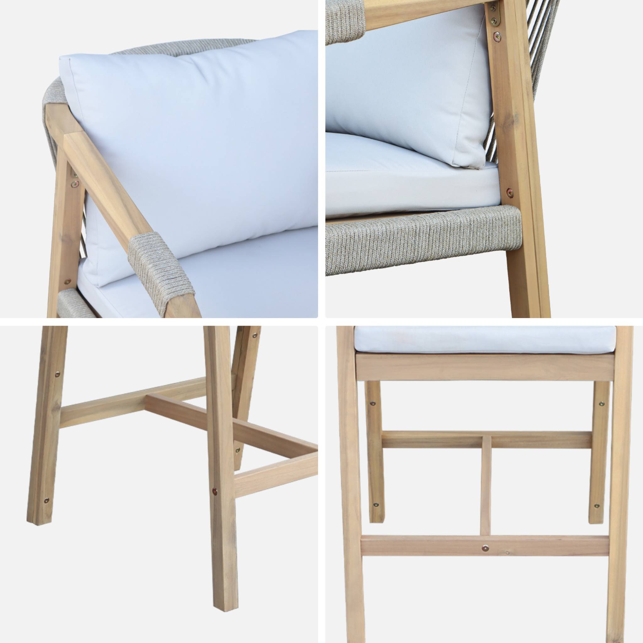 Lot de 2 fauteuils de jardin bois d'acacia et corde Zahara naturel et beige 68 x 58 x 95 cm