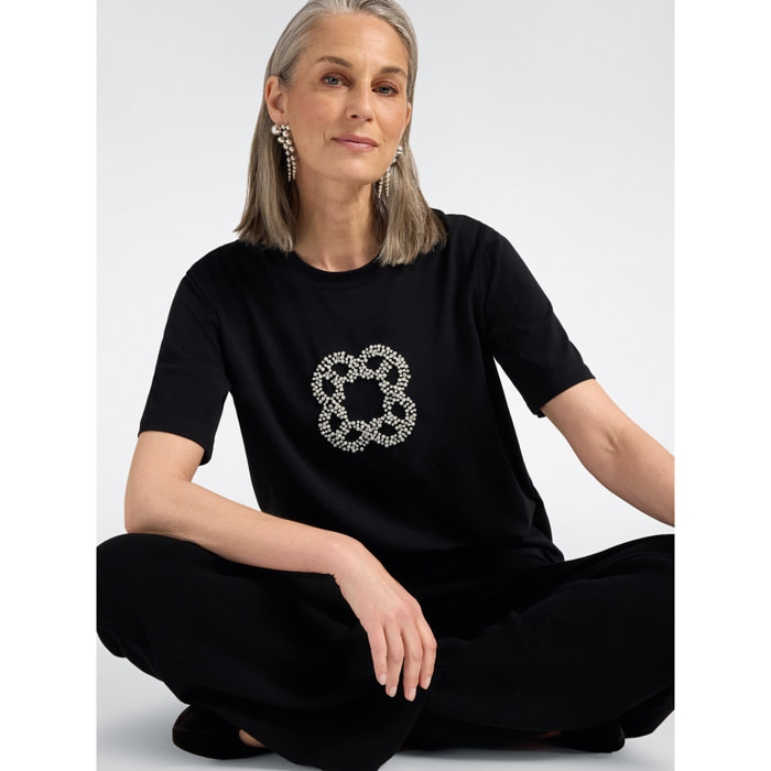 Elena Mirò - Camiseta de algodón con bordado Monogram - Negro