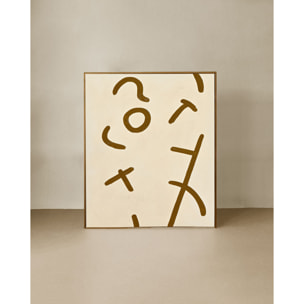 Tableau beige et marron décoratif sur coton avec cadre en bois peint à la main à la peinture à l'huile en différentes tailles