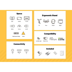 Ecran PC Gamer JAPANNEXT JN IPS238G120F HSP Jaune 24''