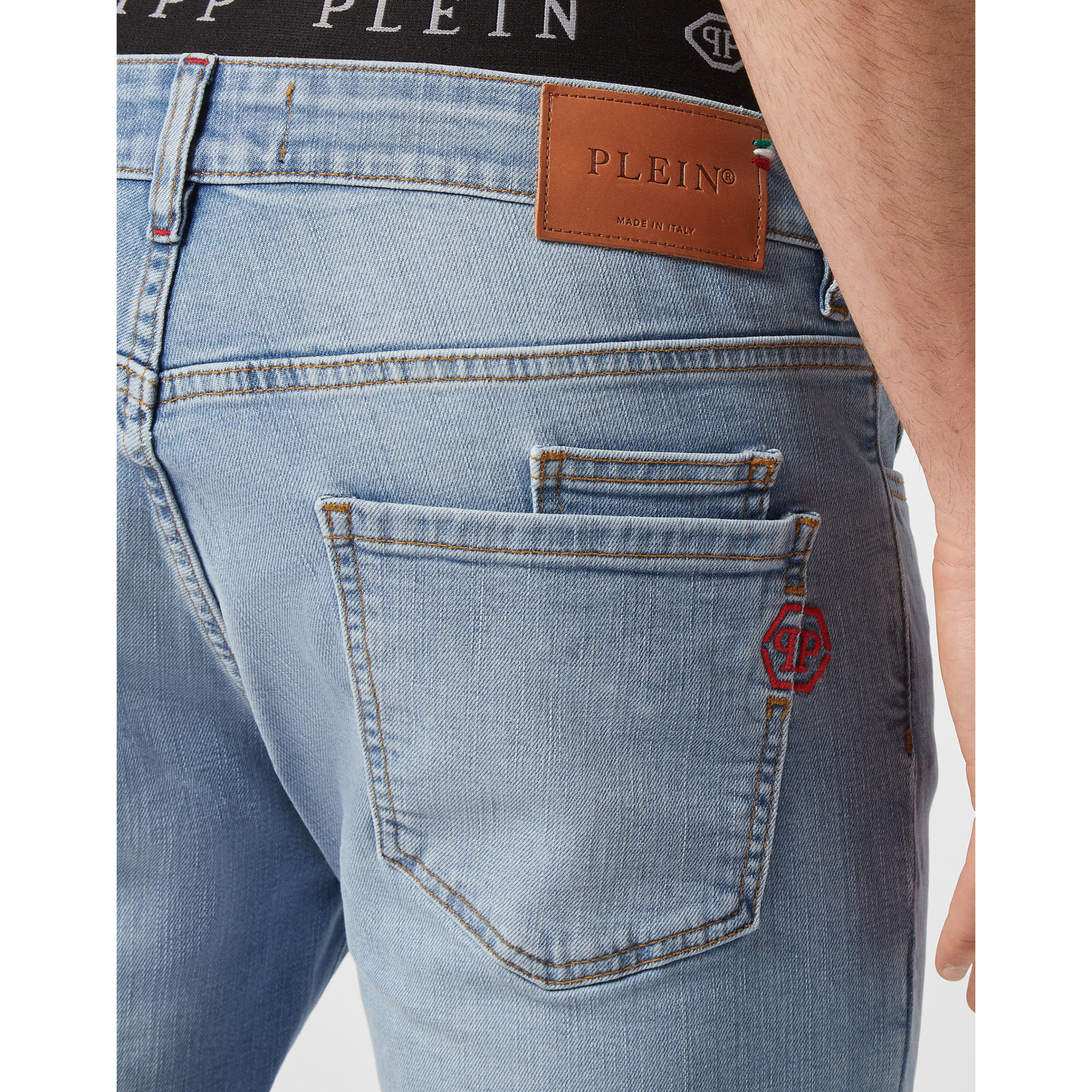 PHILIPP PLEIN Denim Super Straight Cut Embroidery Hexagon