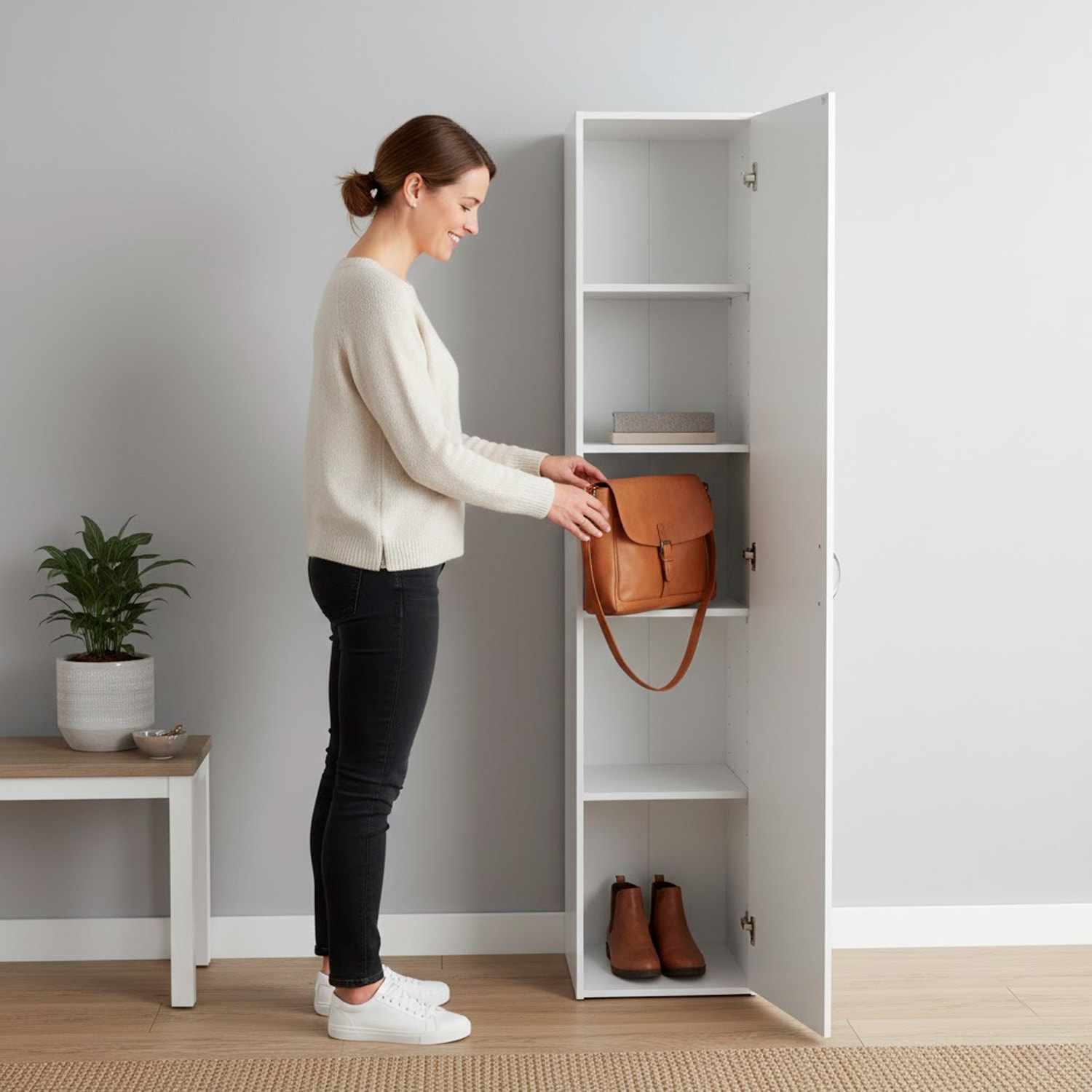 Armadio Con 1 Anta Multiuso Armadietto Design Moderno Salvaspazio Con Ripiani Interni Ingresso Camera Da Letto Lavanderia 39.4x41.5x175.4 Cm Bianco