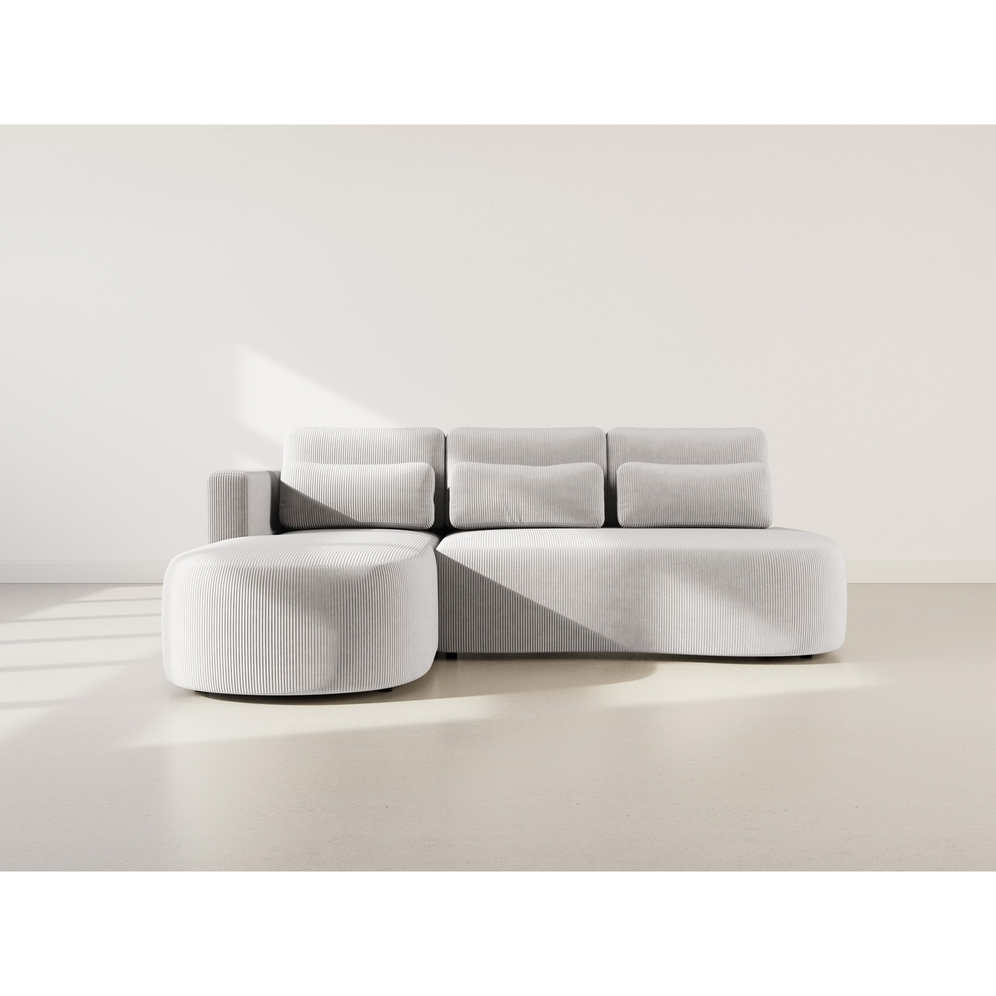 Mahina - canapé d'angle gauche 4 places convertible avec coffre en velours côtelé - Gris clair