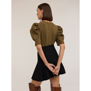 Motivi - T-shirt con maniche a sbuffo e pietre - Verde militare