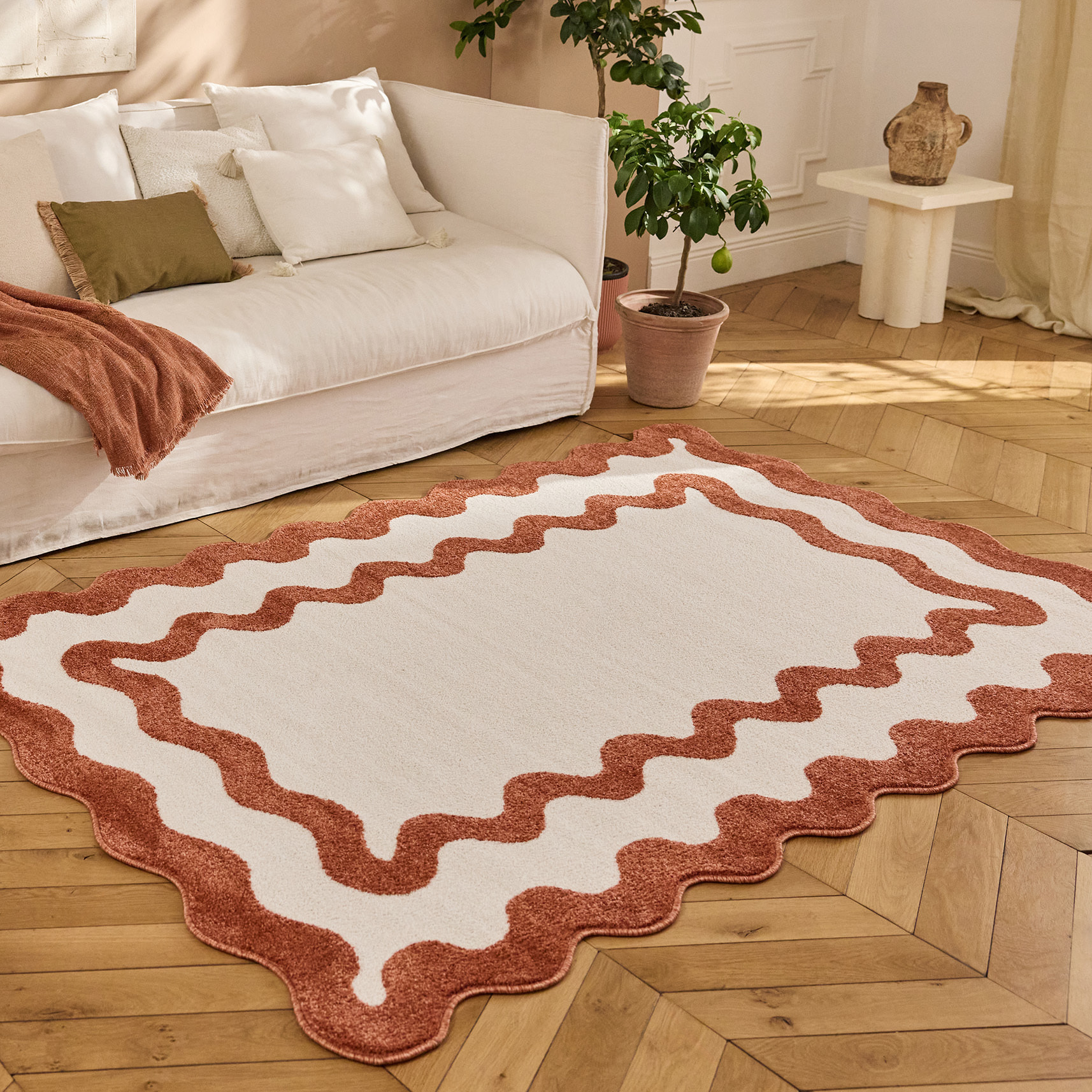 PANTONE - Tapis terracotta à bords festonnés TERRA DEL SOL