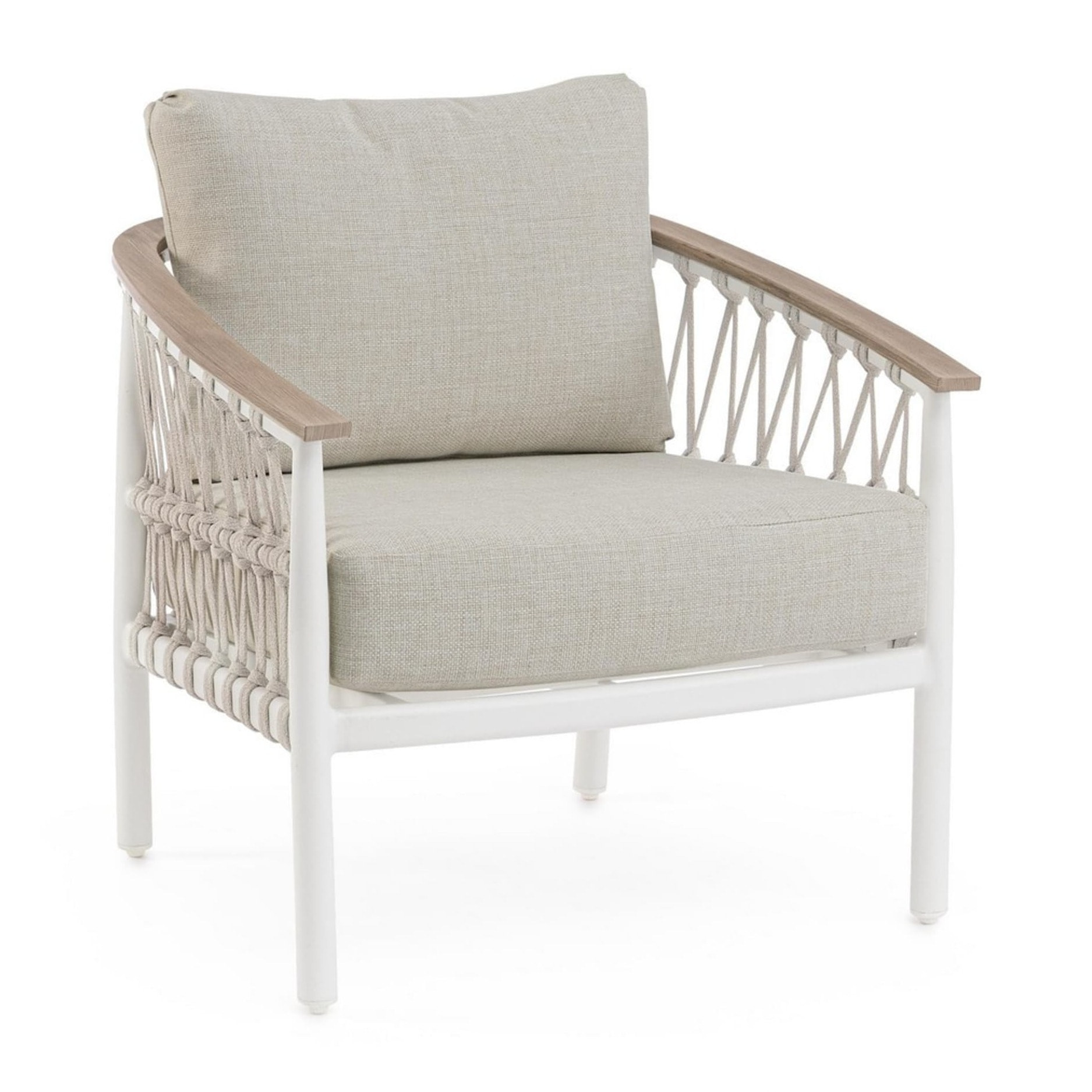 Set 2 poltrone da giardino GAUDIX con cuscini beige, intreccio in corda e struttura bianca