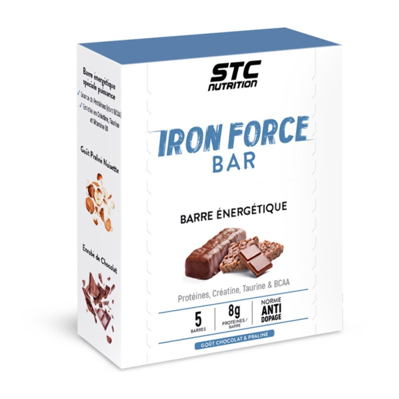 STC NUTRITION - Iron Force Bar - Barre énergétique protéinée - Créatine + Taurine + BCAA - Actif breveté - Etui de 5 barres