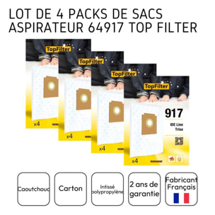 Lot de 4 packs de 4 sacs aspirateur 64917 IDE Line et Trisa TopFilter Premium
