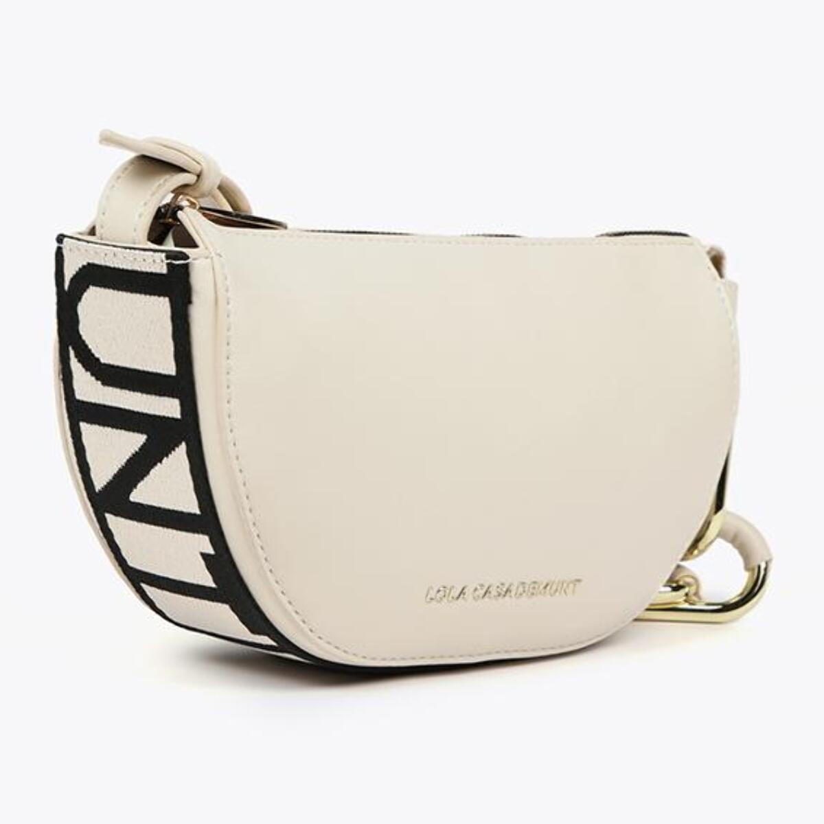 Borsa a tracolla con rondelle e nastro con logo