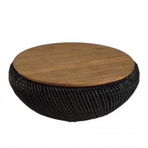 ALIDA - Table basse ronde 80x80cm en rotin noir plateau amovible