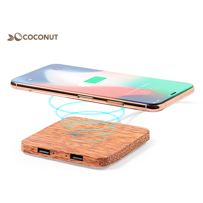 Caricabatterie wireless Nature Coconut da 10 W. 2 uscite USB