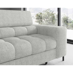 Elisa - canapé d'angle gauche 5 places convertible avec coffre et têtières réglables en tissu bouclette - Gris clair