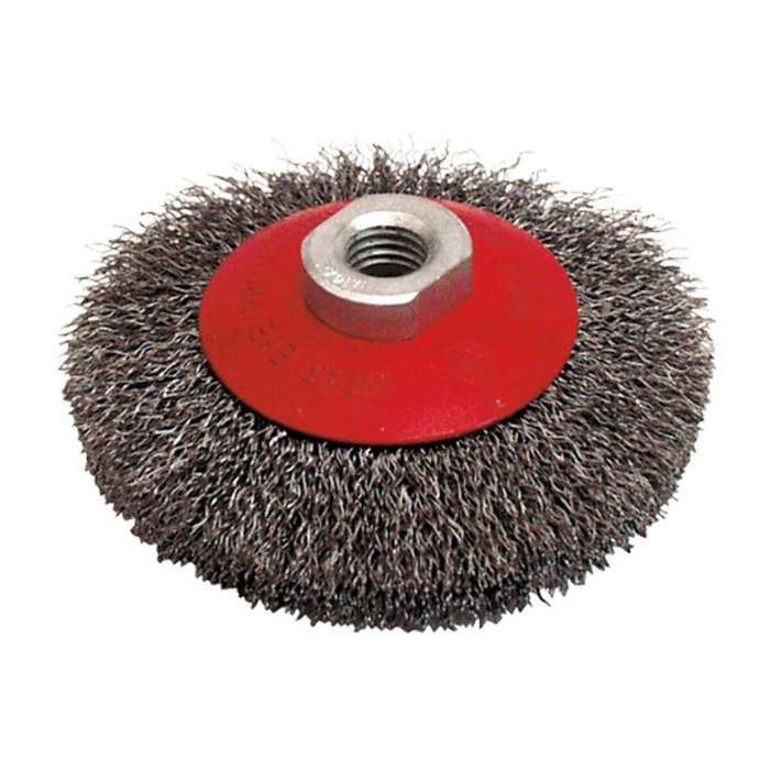 Brosse cuvette pour meuleuse fil acier ondulé 0.30 mm D. 100 mm M14 pour métal - Décapage dur - LEMAN - 520.100V