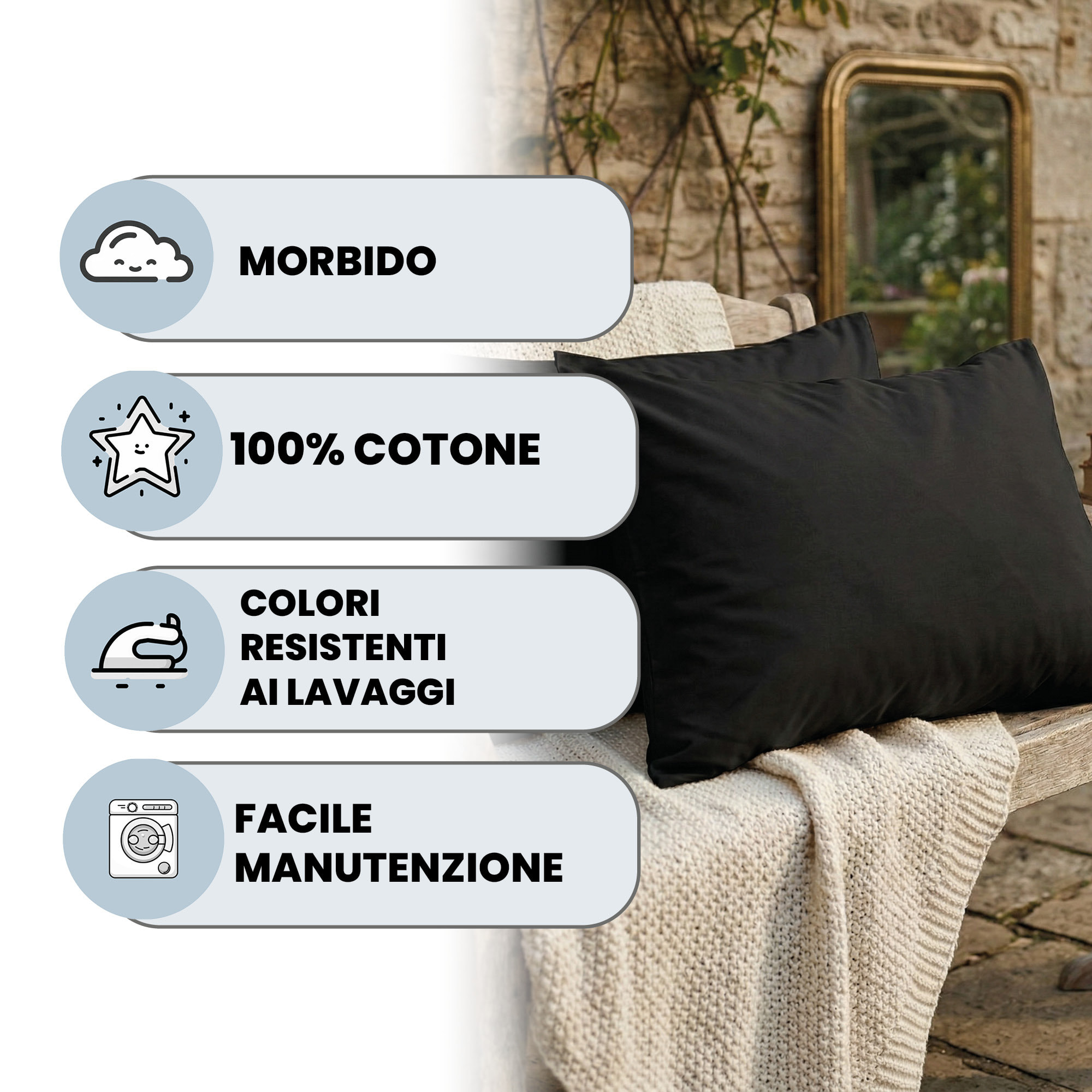 COPPIA FEDERE MAX COLOR, 100% Cotone, Made in Italy - NERO
