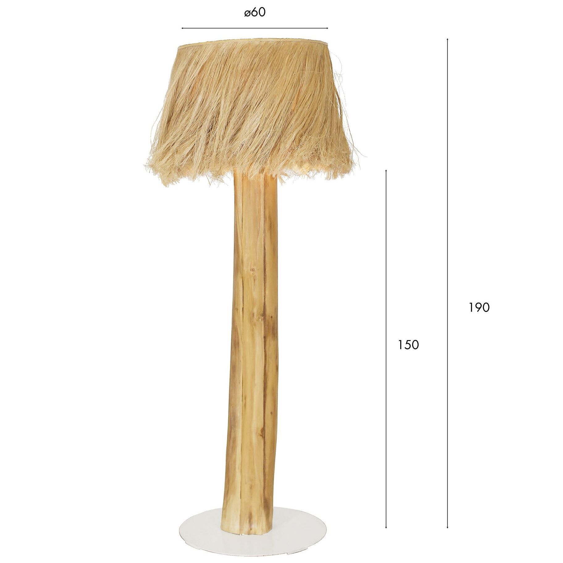 Lampadaire en bois d'acajou et abat jour en abaca h190cm SIARGAO