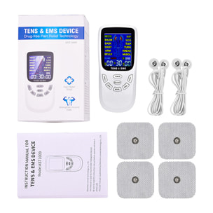 EMS Electroestimulador muscular MHD-12DCK2 portátil. 12 modos, 2 canales duales. Tamaño compacto, alimentación por pilas.