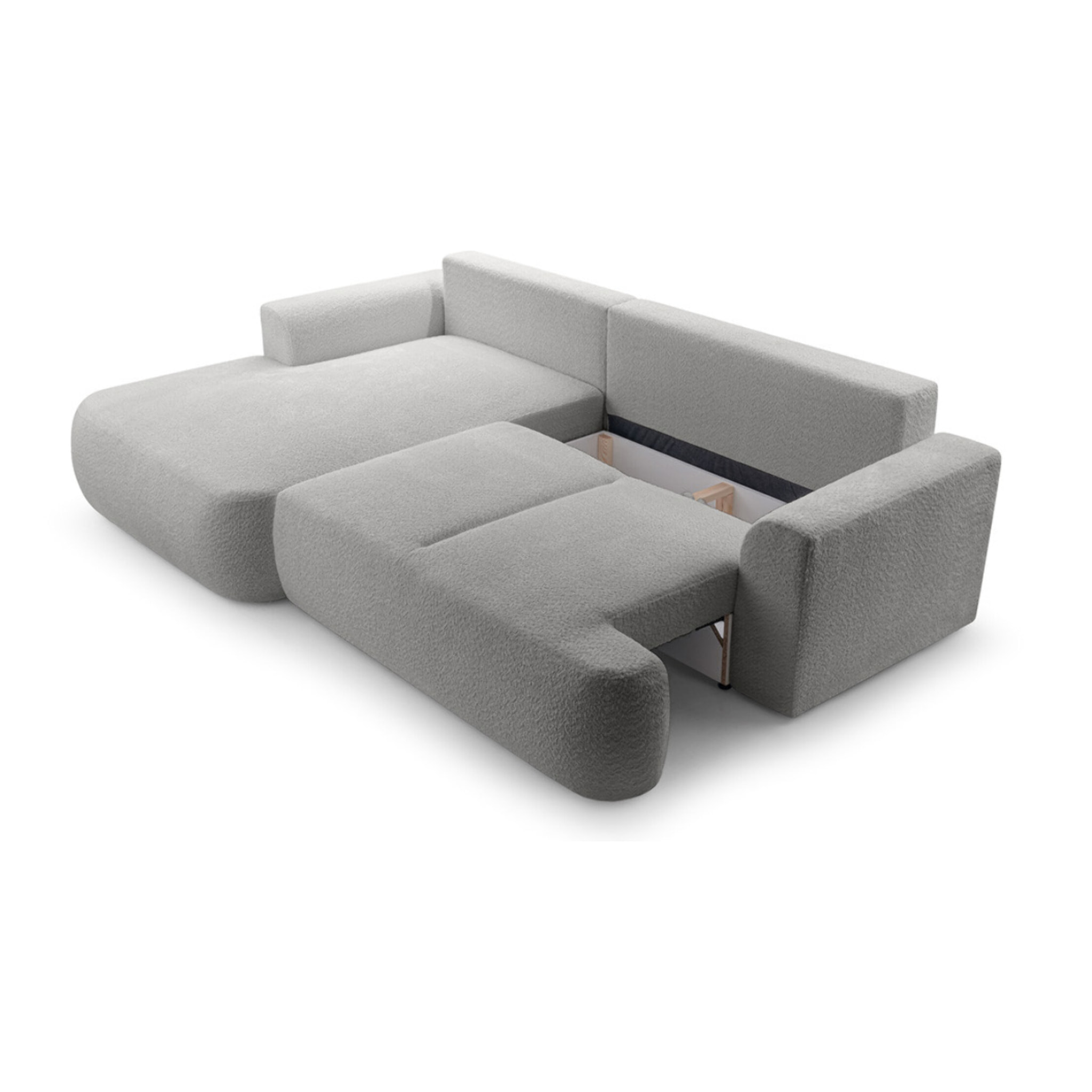 Candela - canapé d'angle gauche 4 places - convertible avec coffre - en tissu bouclette - Gris