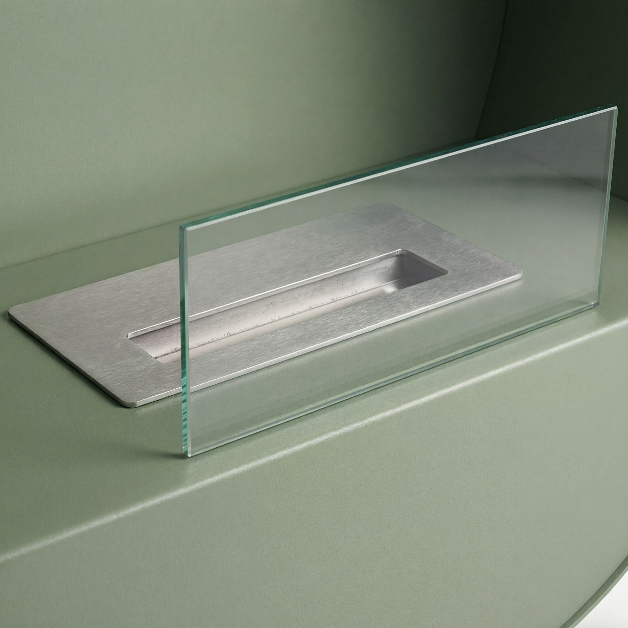 Venere - Camino a Bioetanolo da Pavimento 60x72x30 cm con Bruciatore 1 Litro e Piedi in Legno di Pino Salvia