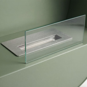 Venere - Camino a Bioetanolo da Pavimento 60x72x30 cm con Bruciatore 1 Litro e Piedi in Legno di Pino Salvia