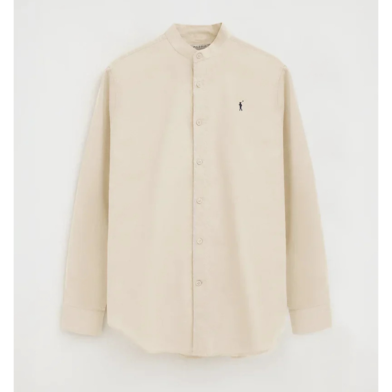 Camisa cotolino beige con cuello mao, corte regular y bordado Rigby Go