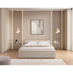 Billy - lit coffre - 180x200 cm - en tissu texturé - sommier inclus - Gris clair