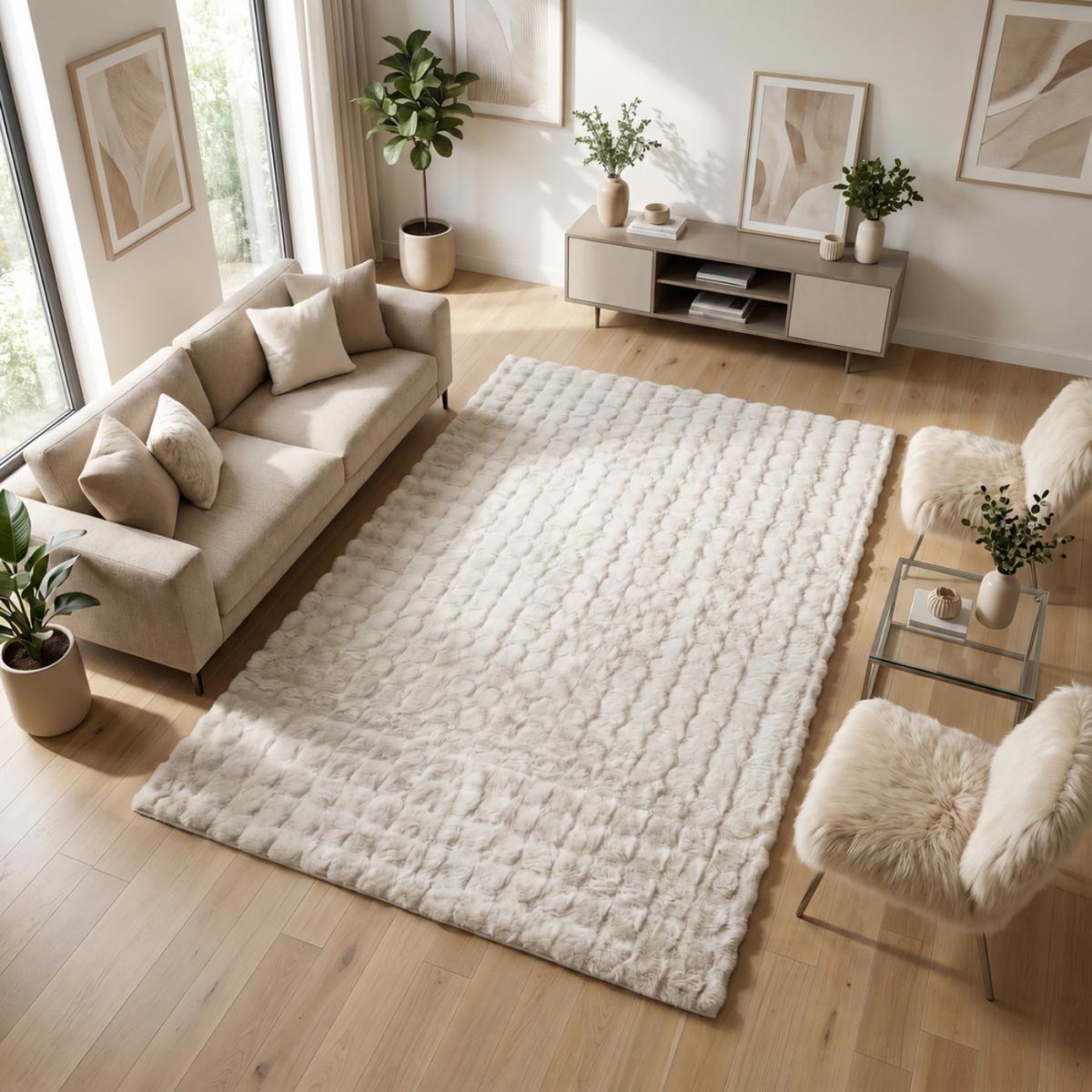 Tapis shaggy, faux uni sobre, poil long shaggy moelleux