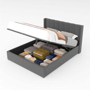 CARSON Lit design avec coffre de rangement 140x190cm en velours gris