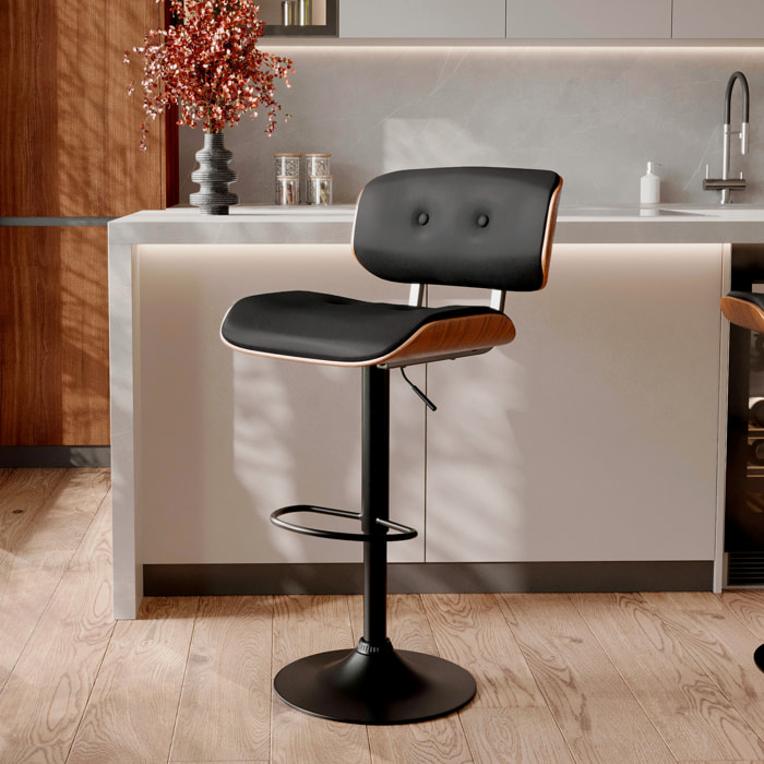 Chaise de bar réglable 65/86 cm en cuir synthétique noir - Melchior