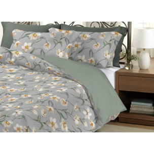 Parure Copripiumino Matrimoniale in Raso 60/60 Sacco e Federe con Fantasia Floreale Lavinia