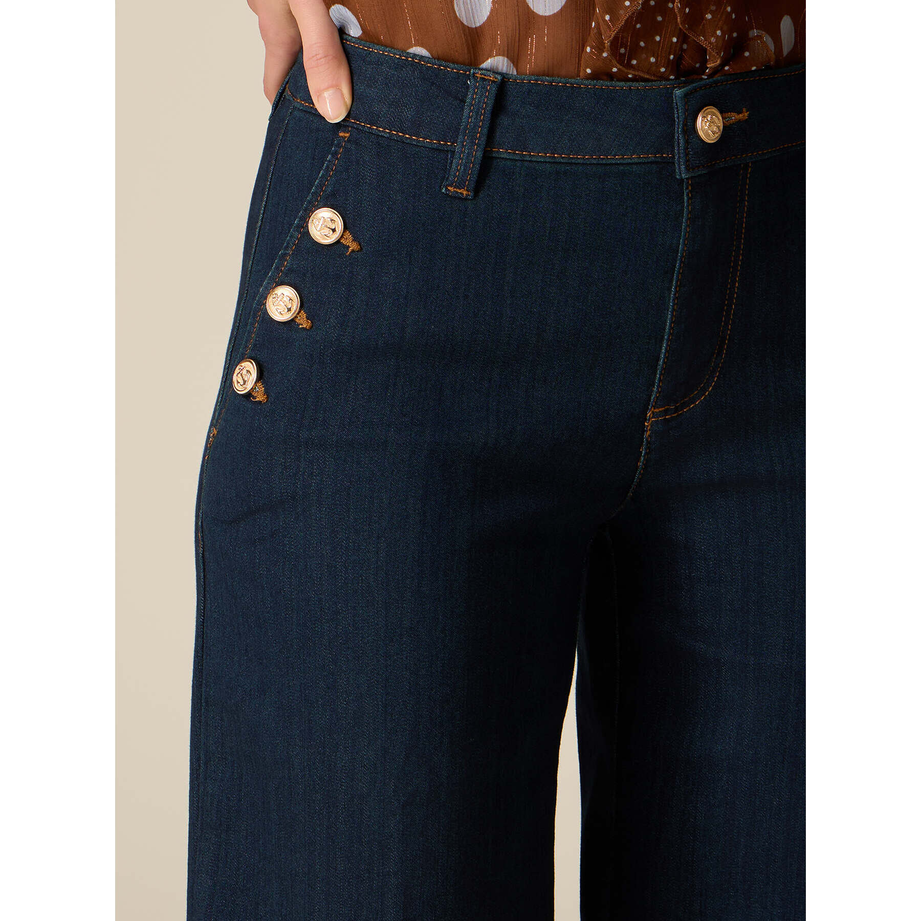 Oltre - Jeans palazzo con botones decorativos - Azul